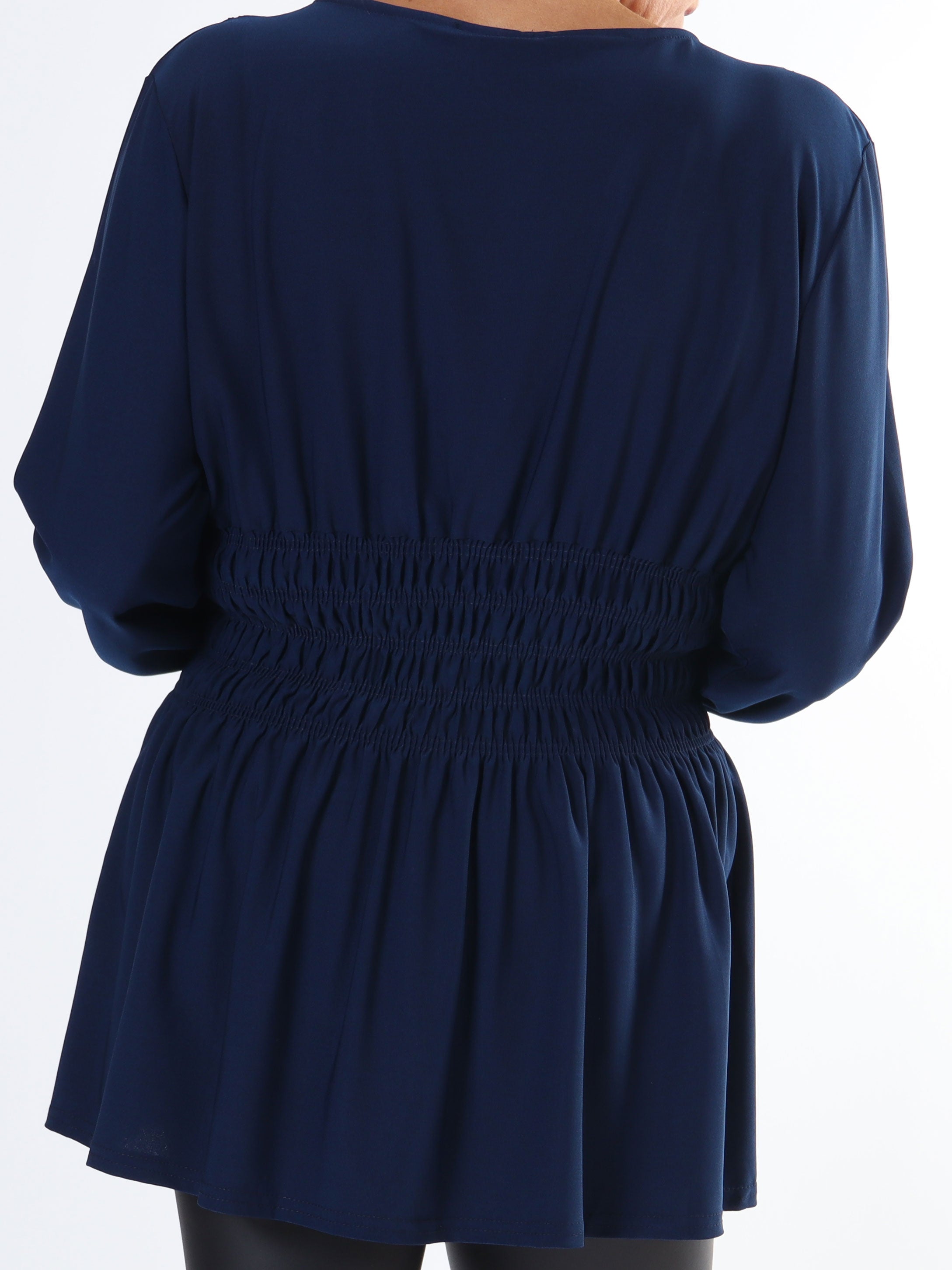 Pams Plain Shirt L/S - Plus size bluse i elastisk stof med lange ærmer